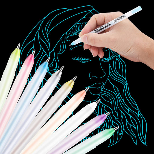 cobee 9 Colors Gel Pen Set, 0.8mm Fine Point Rollerball Pens Line Drawing Gel Ink Pens Archival Ink Fine Tip Sketching Pen for Black Paper Drawing Illustration Card Making