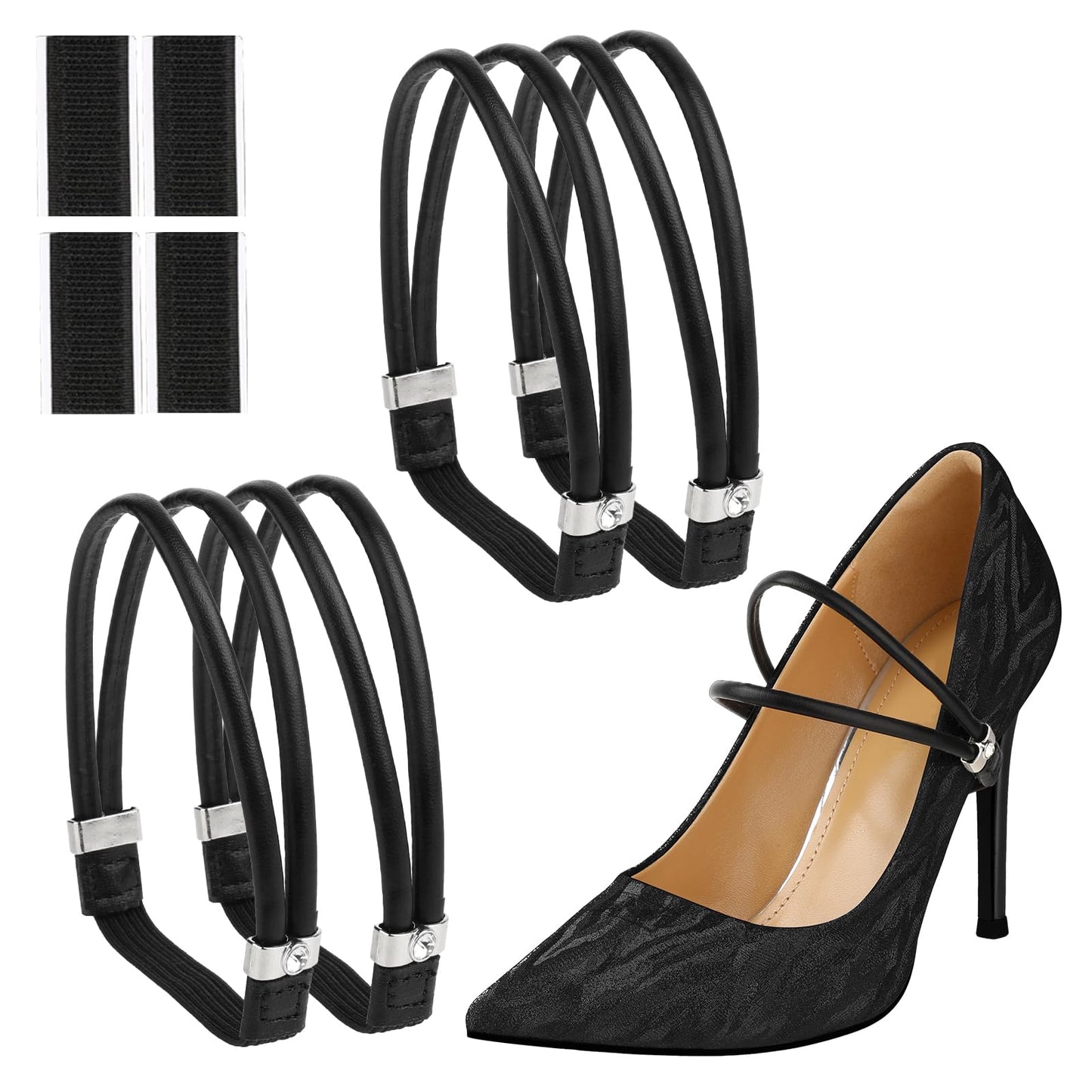 Molain Shoe Laces for Heels, 2 Pairs Black - Detachable Ankle Straps with Back Sticker, Elastic Dual-Purpose Shoe Belt Band for Women Girls High Heels Pumps