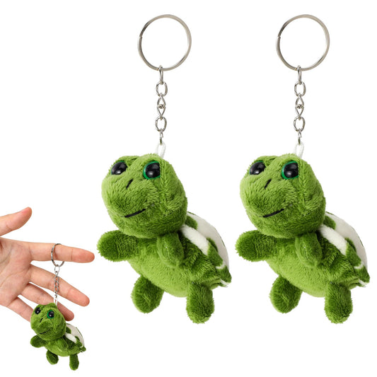 AOZUO 2Pcs Mini Turtle Keychain, Green Plush Key Chain Stuffed Animal Keyring Gift Cute Sea Creatures Turtle Charm for Bag Pendant Decoration Automobile Keychains Birthday Christmas Gift, Green,