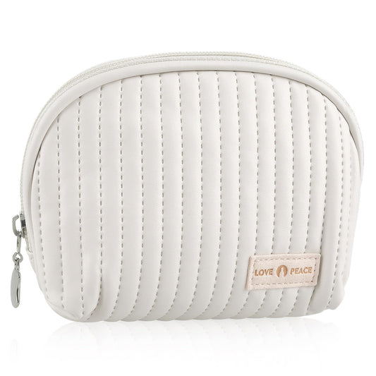 Amaxiu Soft Leather Period Bag, Sanitary Napkin Storage Bag Portable Menstrual Pad Organizer Cute Mini Makeup Bag Sanitary Pad Holder Pouch Tampon Bag for Women Girls (White)