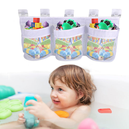 Jeffdad Bath Toy Organizer, Large Capacity Quick-Fetch Way Mesh Bath Toy Holder Space-Saving Wall-Mounted Quick Dry Bathtub Toy Holder for Easy Access and Sorting of Toys