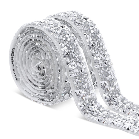 Molain Crystal Rhinestone Ribbon, 2 Yard Diamond Ribbon Crystal Self Adhesive Bling Ribbons Crystal Diamond Stickers for Wedding Birthday Decorations Arts Crafts 15mm+20mm 2 Sizes