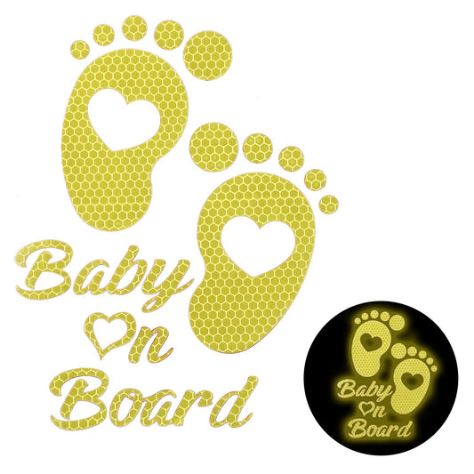AOZUO Baby On Board Car Sticker, High Intensity Reflective Footprint Car Safety Sticker, Waterproof Baby In Car Warning Sticker for Car Bumper Window (Yellow)