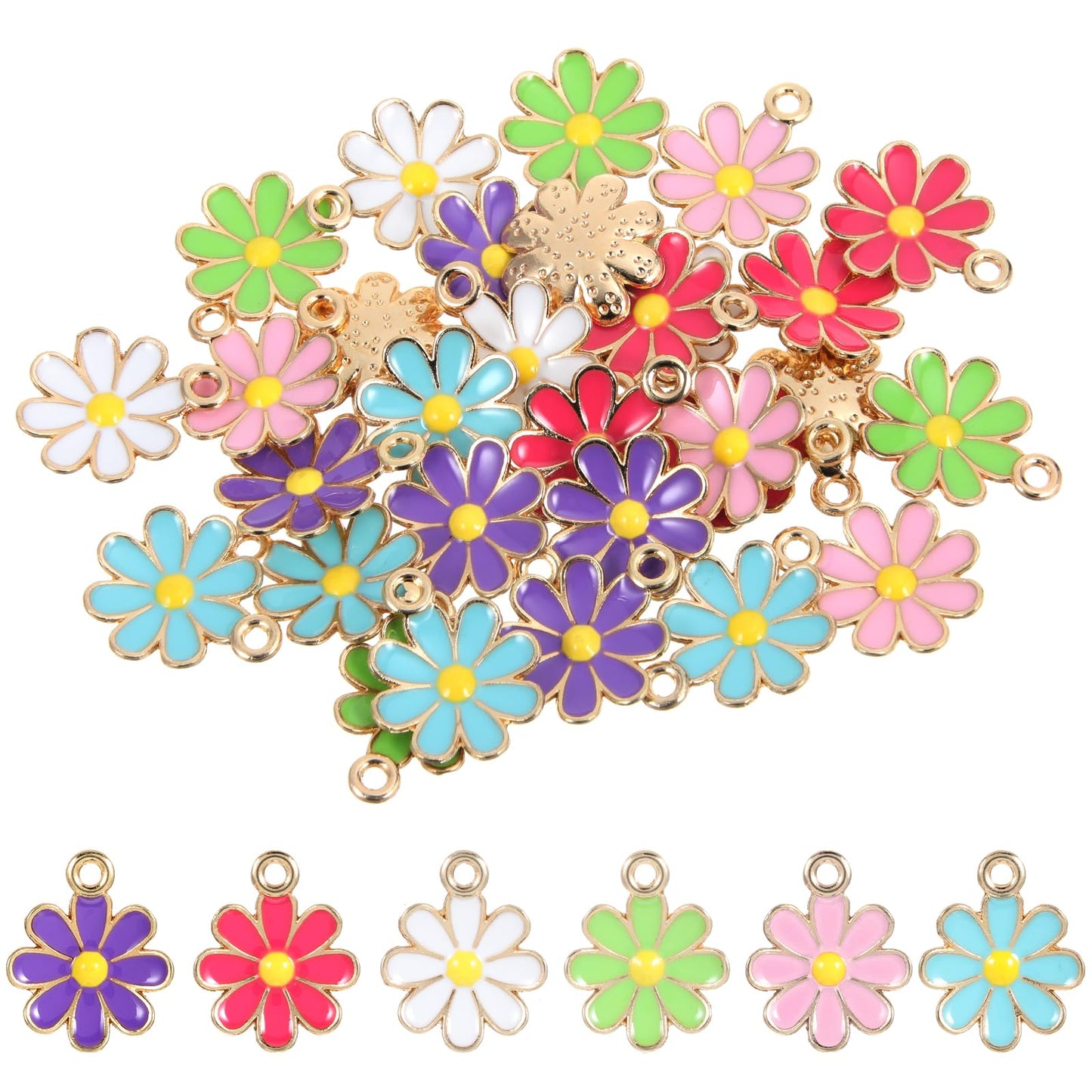 Yuanchu 30 Pcs Enamel Daisy Charms For Jewelry Making, Metal Flower Charms Mini Daisy Charms Daisy Flower Charms For Bracelets Earrings Necklaces Keychains Jewelry Making Crafts, Zinc, man-made