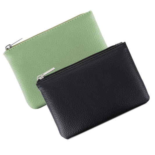 Giantree Small Wallet for Women, Cute PU Lychee Pattern Zipper Coin Pocket Portable Change Wallet Mini Coin Purse for Girl Women Ladies ID Key Headset Lipstick, 2Pcs (Black+Green)