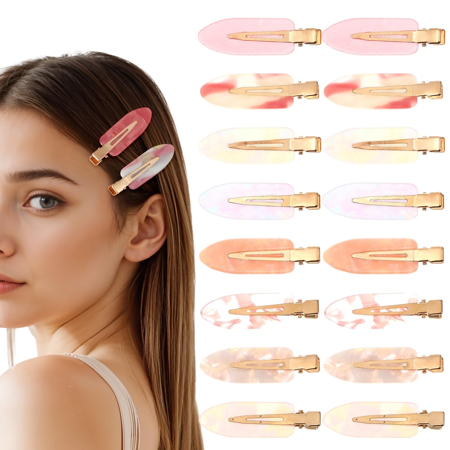 Yuanchu 16 Pcs creaseless Hair Clips for Styling Makeup, Colorful No Crease Hair Clip, Flat Duckbill Clips Alligator Barrettes for Women