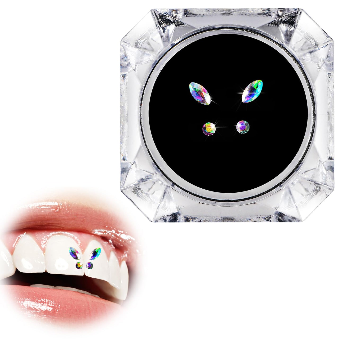 4 Pieces Tooth Gem, Tooth Shine Jewelry Rhinestones, DIY Fashionable Tooth Ornaments Artificial Crystal Tooth Decor for Reflective Teeth Ornament(Multicolour)