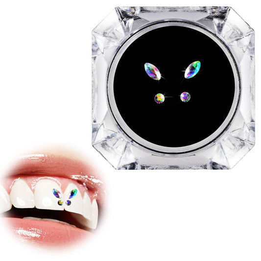 4 Pieces Tooth Gem, Tooth Shine Jewelry Rhinestones, DIY Fashionable Tooth Ornaments Artificial Crystal Tooth Decor for Reflective Teeth Ornament(Multicolour)