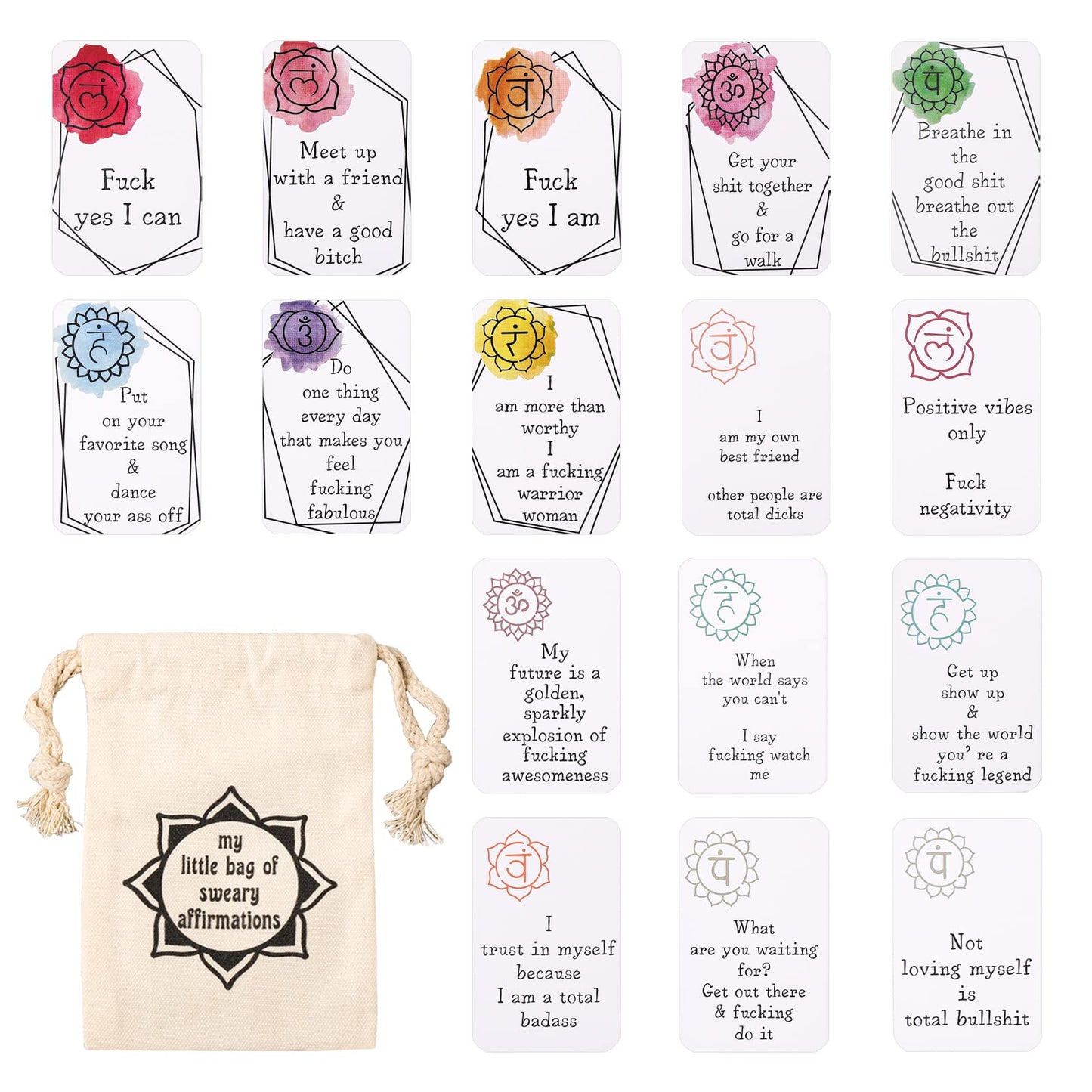 cobee Sweary Affirmation Cards, Funny Affirmation Card for Women Men Positive Cards Inspirational Gift Motivational Stress Relief Card Gifts(16 Pcs)