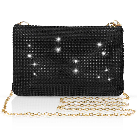 Giantree Women's Shiny Evening Clutch Bag, Sparkly Evening Handbag Chain Shoulder Bag Lady Girl Party Bling Rhinestone Purse for Prom Wedding Engagement Cocktail Party Banquet (Black)