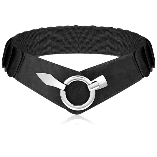 Andibro Vintage Wide Elastic Belt for Women, PU Leather Stretchy Waist Belt Retro Cinch Belt Adjustable Waistband for Dresses(L(90-120cm/35-47.2in),Black)