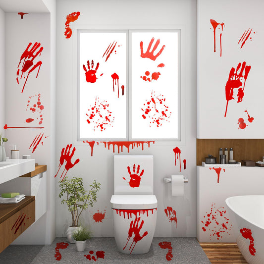 Halloween Decorations, 4 Sheet 32 PCS Terror Bloody Handprint Footprint Window Stickers, Scary Halloween Window Decals, Halloween Party Indoor/Outdoor Decoration, Spooky Wall Decal and Floor Stickers
