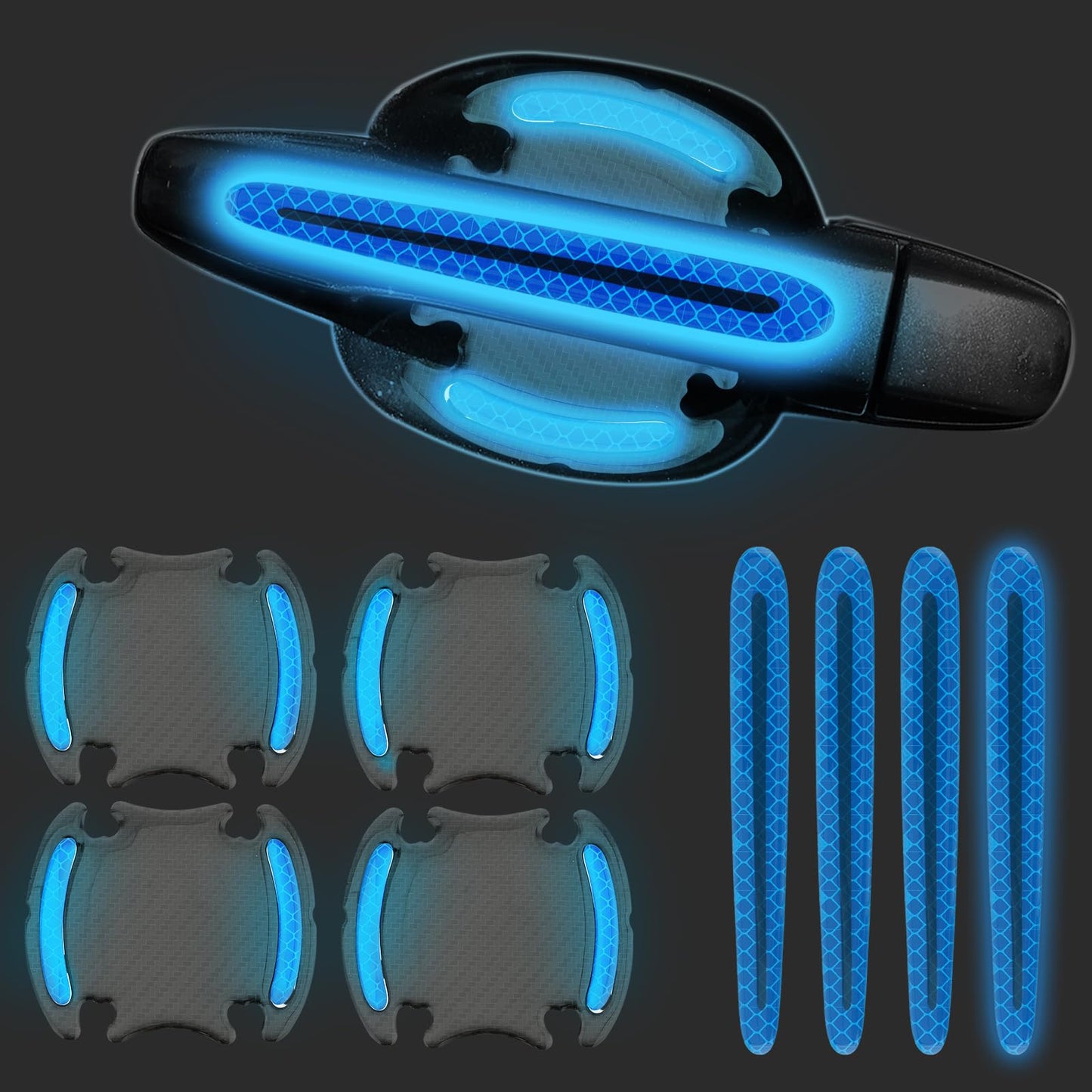 Andibro Car Door Handle Reflective Protective Film, 9 Pieces Car Door Handle Anti-Scratches Protector Carbon Fiber Auto Door Handle Sticker Car Door Cup Protector Non-Marking Car Accessories(Blue)
