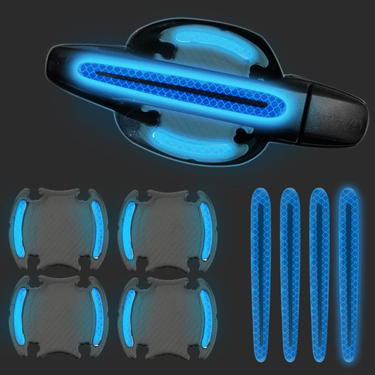 Andibro Car Door Handle Reflective Protective Film, 9 Pieces Car Door Handle Anti-Scratches Protector Carbon Fiber Auto Door Handle Sticker Car Door Cup Protector Non-Marking Car Accessories(Blue)