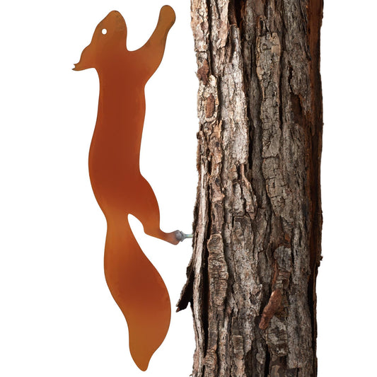 MBAIYO Rusty Squirrel Decoration, Garden Stake for Screwing in Wood Metal Rusty Garden Decoration for Outdoor Weatherproof Tree Stake Rust Decoration 32 x 9 cm Spring Autumn Trees Decoration for Lawn