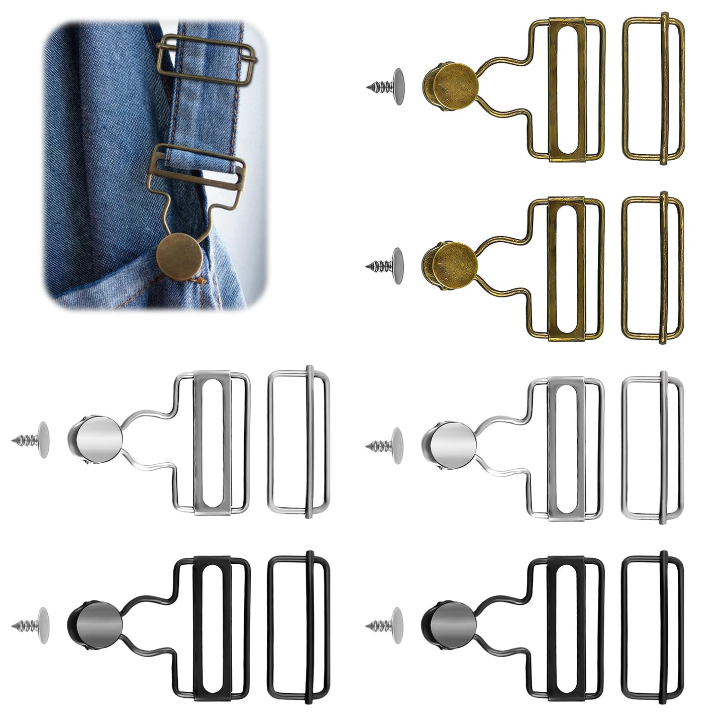 simarro 6 Sets Metal Overalls Buckles, 38mm, Iron, Adjustable, for Jeans Suspender, Bib Pants Art Sewing Clothing Craft