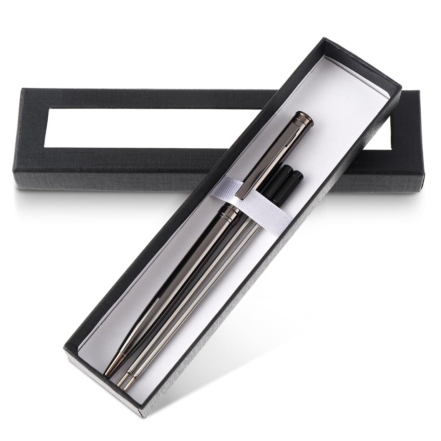TIESOME Business Metal Ballpoint Pen, Luxury 0.5mm Ball Point Pens with 2 Pcs Ink Refills Twist Rollerball Pens Handwriting Gel Pens Gift Pen For Colleagues Family(Gray)