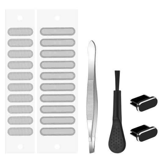 Jeffdad 20Pcs USB C Dust Plug USB C Cleaning Kit, USB C Port Cover, Phone Speaker Mesh Cover, Phone Port Cleaning Brush and Tweezer, Compatible with Most Type-C Phones(Black)