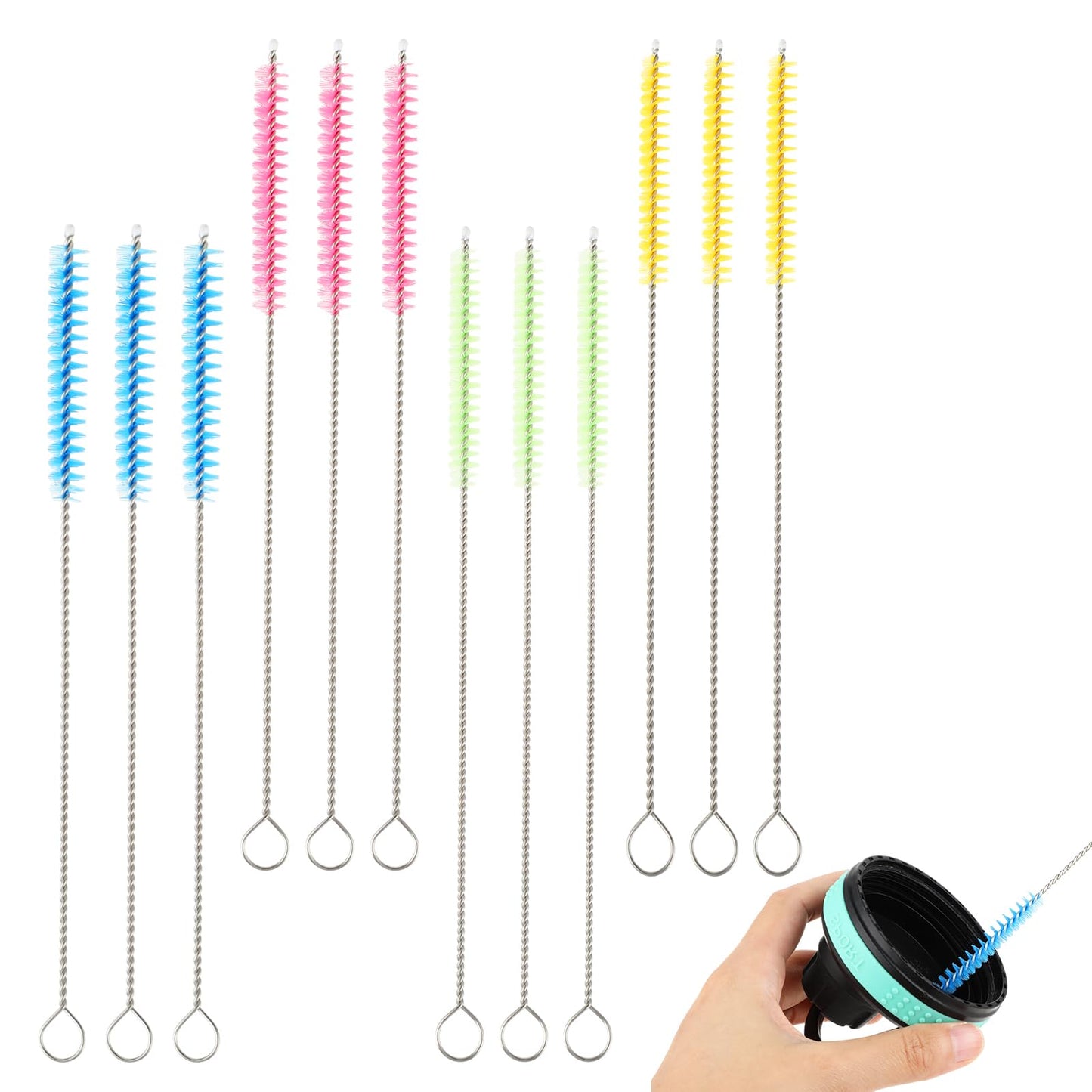 Jeffdad 12-Pack Straw Cleaning Brush, 20cm Long Cleaning Brush Soft Nylon Brush Pipe Cleaner Extra Long Straw Brush for Straw Cups, Water Bottles and Tubes
