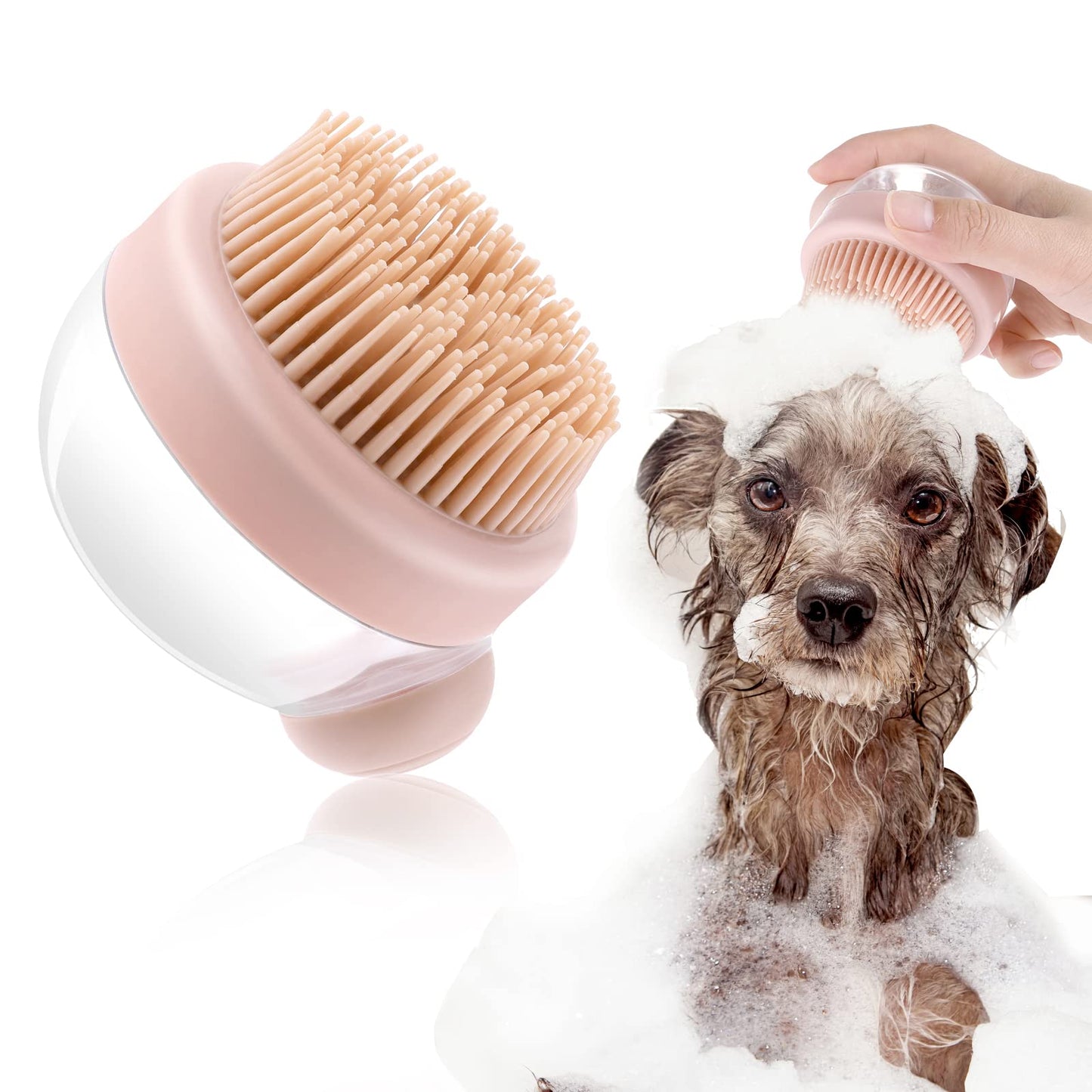 Cobee Cat Dog Shampoo Brush, Silicone Dog Bath Brush Shampoo Dispenser Pet Massage Grooming Brush Fur Cleaning Brush Dog Bath Scrubber Cleaning Brush for Dog Cat Puppy(Pink)