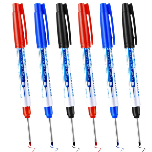 HJZHII 6PCS Long Head Deep Hole Marker Pens, 1.18in Nib Multi Purpose Long Nosed Marker Pens Waterproof Deep Drill Hole Colorful Carpenter Pen for Woodworking Construction