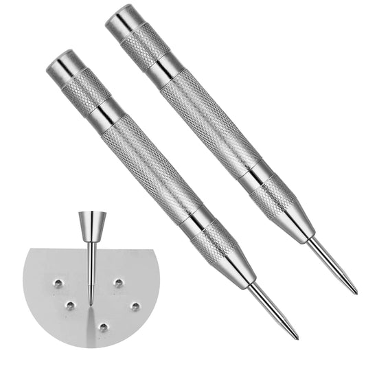 Cobee 2 Pack Heavy Duty Automatic Center Punch with Adjustable One-Handed Spring Impact, Spring Loaded Tension Center Push Tool Center Hole Punch Tool for Machinists, Carpenters(Silver)