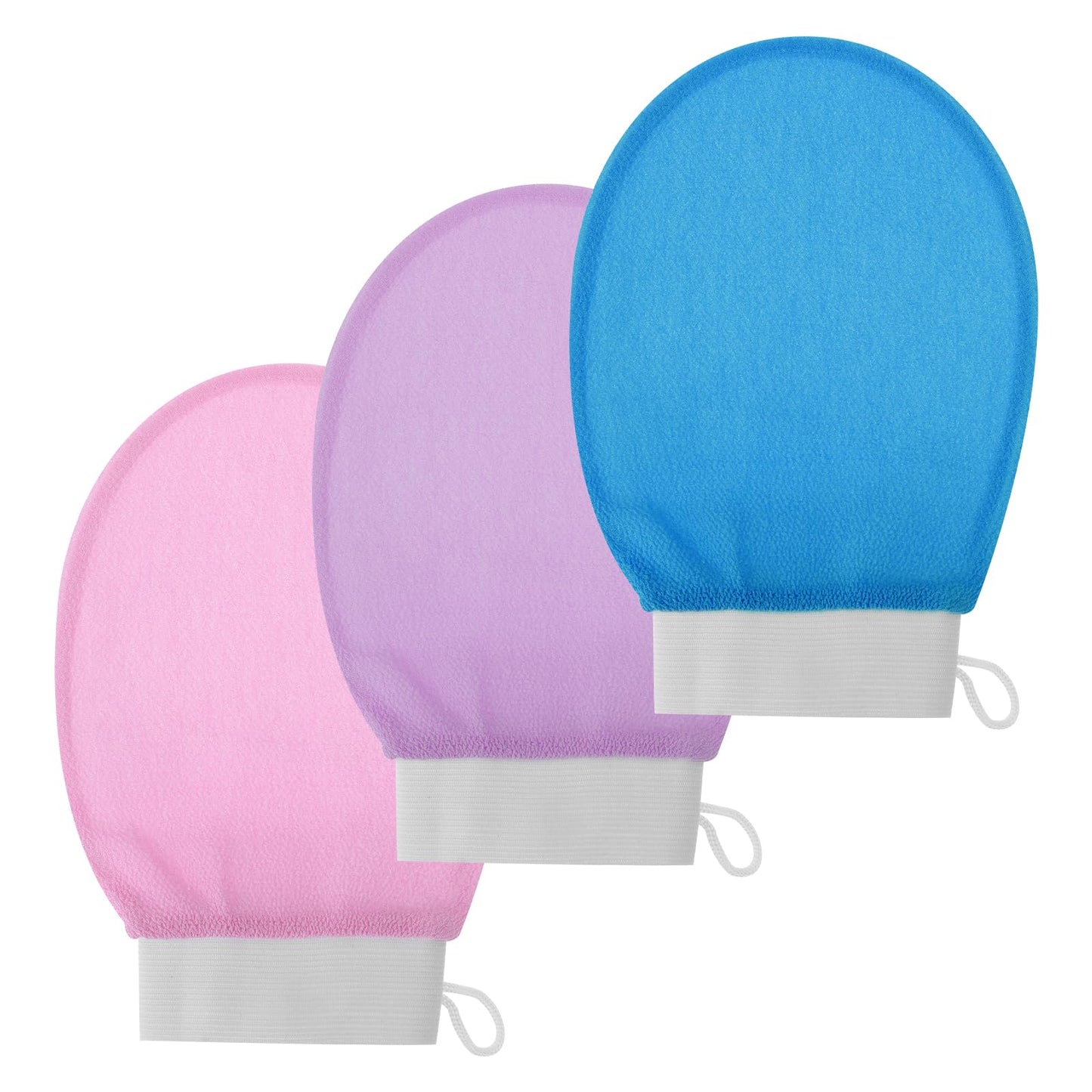 cobee 3 Pcs Exfoliating Glove for Shower, Exfoliating Mitt Body Scrubber, Deep Body Scrubber Exfoliator Gloves for Dead Skin Remover for Women and Men (Purple Pink Blue)