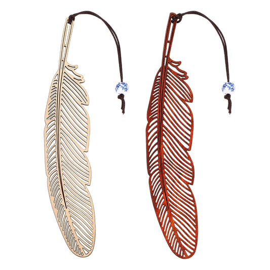 Amaxiu Wooden Feather Bookmark for Book Lovers, 2PCS Handmade Wood Book Mark Carving Feather Book Markers Reading Page Markers Vintage Bookmark Gift for Women Men Readers(B)