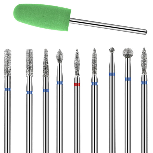 Jeffdad 10pcs Nail Drill Bits Set, Professional Nails Diamond Bits Russian Cuticle Remover Bits Kit for Acrylic Gel Nails Home Salon Nail