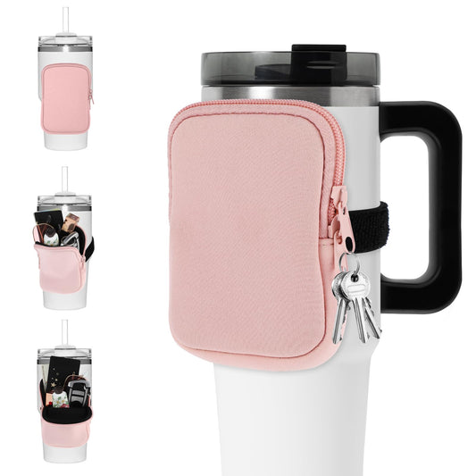 Amaxiu Water Bottle Pouch, Splash-Resistant Tumbler Bag Small Tumbler Pocket Fanny Pack for Phone Earphone Cards Keys Women Gym Accessories Compatible with 17oz- 40oz Water Bottle(Pink)