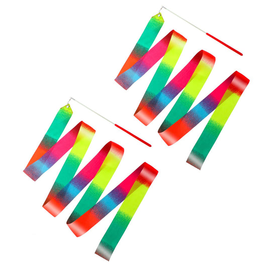 HJZHII Rhythmic Dance Ribbons, 78.7 Inch Gymnastics Twirler Stick Ribbon Streamers Ribbon Baton Twirling Wands for Artistic Dancing Gymnastics Party Favors Circus Carnival Shows(Color A)