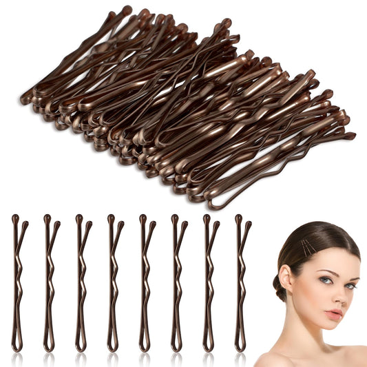 HJZHII Mini Bobby Pins, 50pcs 1.37 Inch Small Wavy Hair Pins Metal Curved Hair Clip Invisible Wave Hairgrip for Women Gilrs Wedding Hairstyles Buns Long Straight Curly Hair All Hair Types(Brown)