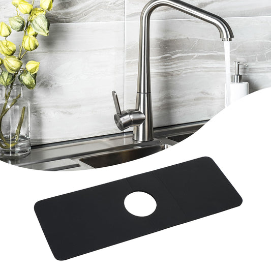Amaxiu Diatomite Faucet Mat, Cuttable Faucet Absorbent Mat Sink Splash Guard Faucet Mat Fast Drying Water Catcher Behind Faucet Drip Catcher for Bathroom Kitchen Bar RV 15x5.43in(Black)