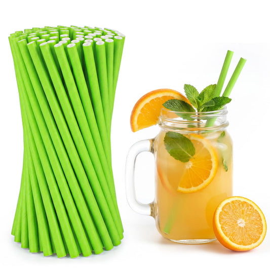 Amabro Paper Straws - 100 Pieces Solid Green Disposable Drinking Straws 7.75" x 0.24" Biodegradable for Christmas Party Wedding DIY and Crafts