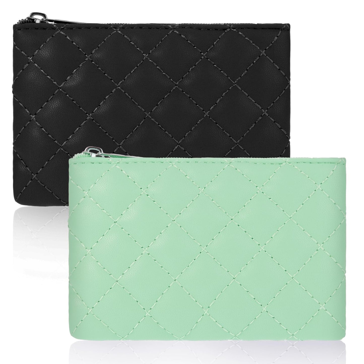 GEEHUA 2pcs Coin Purse for Women, Mini Ladies PU Leather Coin Case Small Coin Wallet Credit Card Holder Earphone Lipstick Storage(Black+Green)