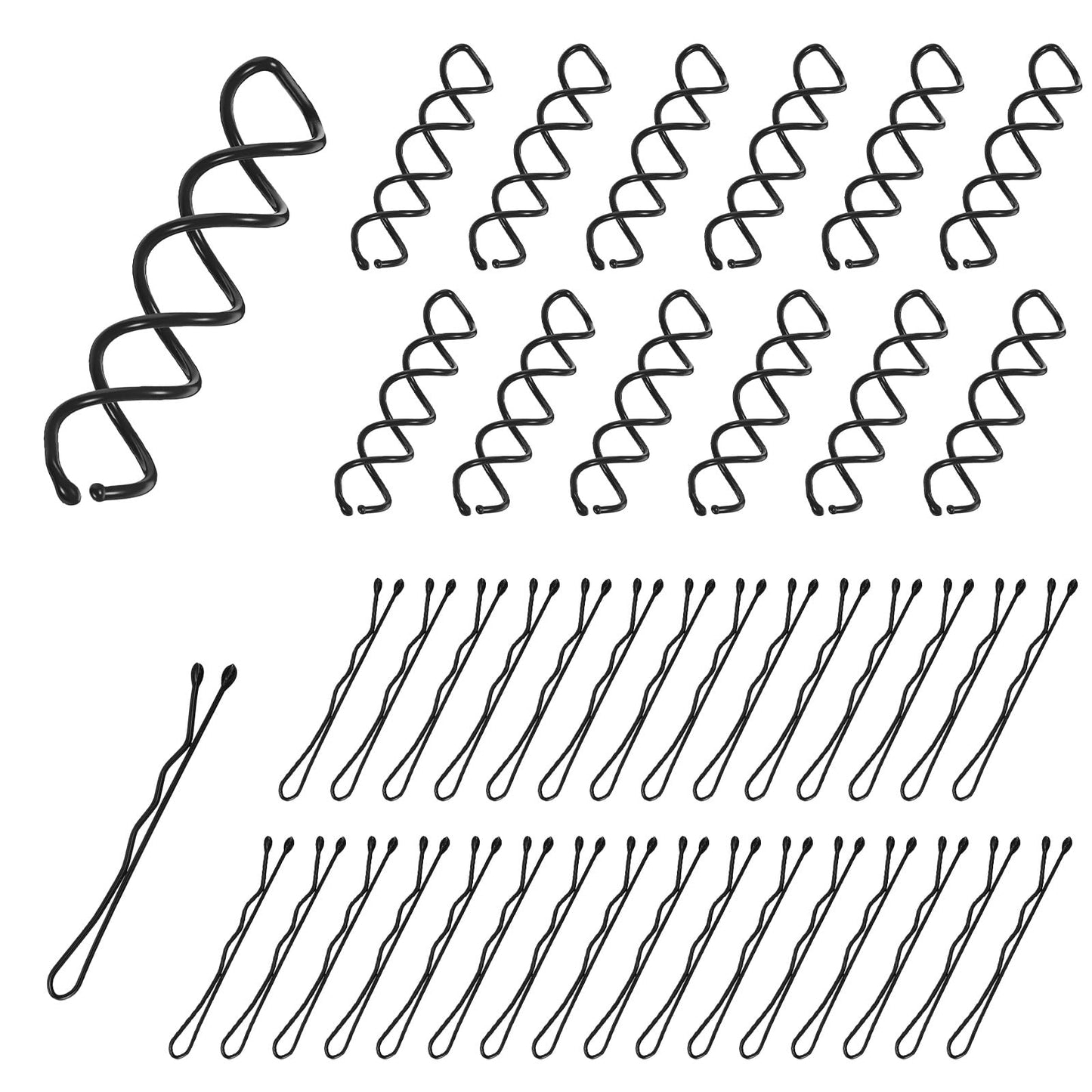 WJIAAA Pack of 120 Hair Pins, 20 Pieces Spiral Hair Clips + 100 Pieces Bobby Pins 3.5 cm, Hair Clip Accessories Hair Spirals Hair Clips for Hair Styling Suitable Hairstyle Aid DIY (Black)
