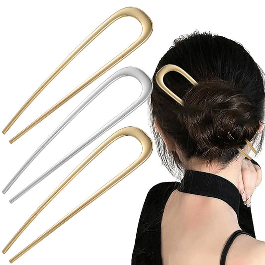 AOZUO Pack of 3 French Twist Hair Pins, 14.2 cm Hair Clips, Large Hair Pins, Metal French U-Shaped Large Hair Pins, Hair Sticks, Updo for Women, Girls, Buns, Vintage Hair Fork