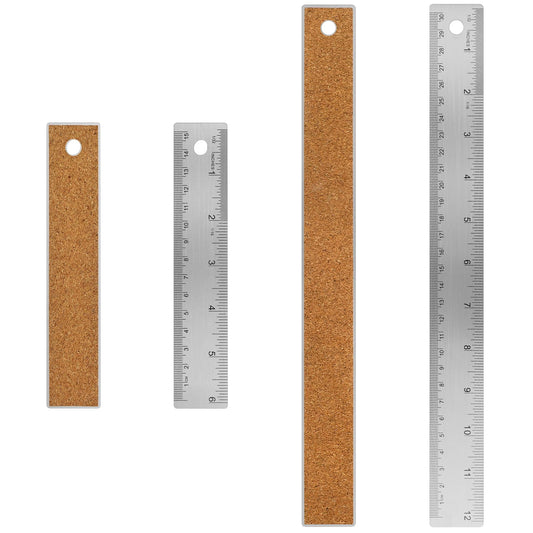 Bewudy 2 Pcs 6/12 Inch Metal Ruler Cork Backed Ruler, 15/30 cm Scale Ruler with Inch and Metric, Non-Slip Straight Edge Ruler for School Office Engineer Woodworking Drawing Measuring