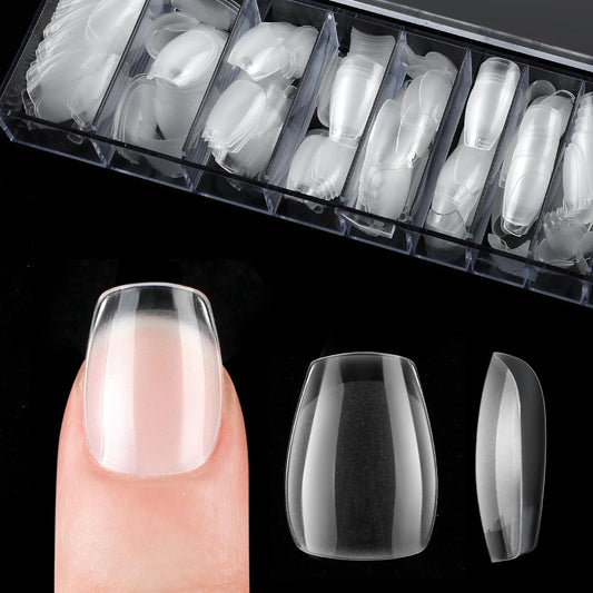 Amabro 504pcs Press on Nails Short, PMMA Resin False Nail Tips 12 Sizes Pre-shape Half Matte Soft Gel Fake Nails Clear Full Cover Acrylic False Nails for Extension Nail Salon and Home DIY(Square)