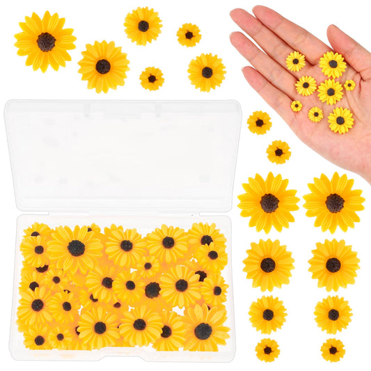 Molain 50pcs Mini Daisy Decorations, Resin Daisy Flowers Crafts Small Decorative Daisies Charms for DIY Crafts, Party, Home Decoration(Yellow)