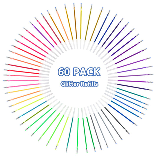 Andibro Colorful Gel Pen Refills, 60pcs Multicolor Pen Refills 4 Color Types Metallic Pastel Glitter Neon Pen Ink Refills for Adults Coloring Book Scrapbooking Drawing