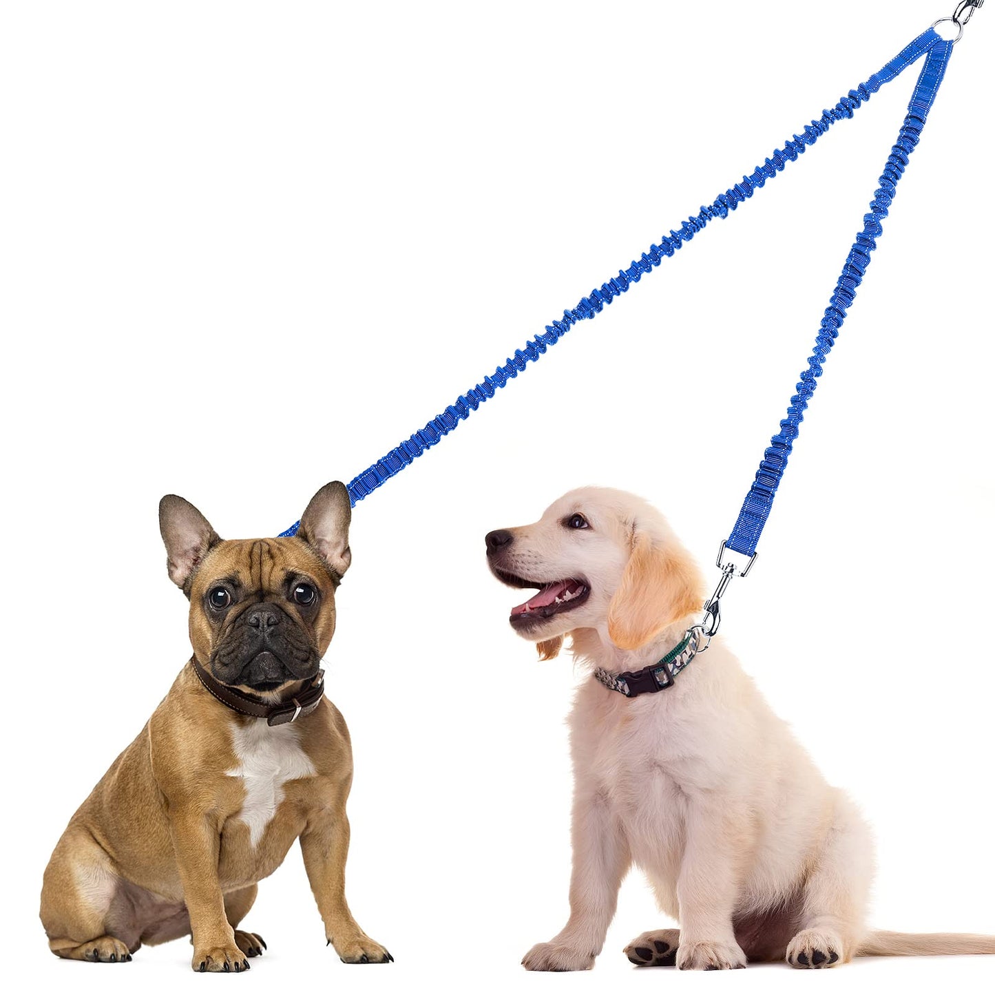 cobee Double Dog Leashes, 360° Swivel Rotation No Tangle Dual Dog Lead Splitter with Adjustable Length Buckle Double Dog Walking & Training Leash No Slip Leash for Outside Running(Blue)
