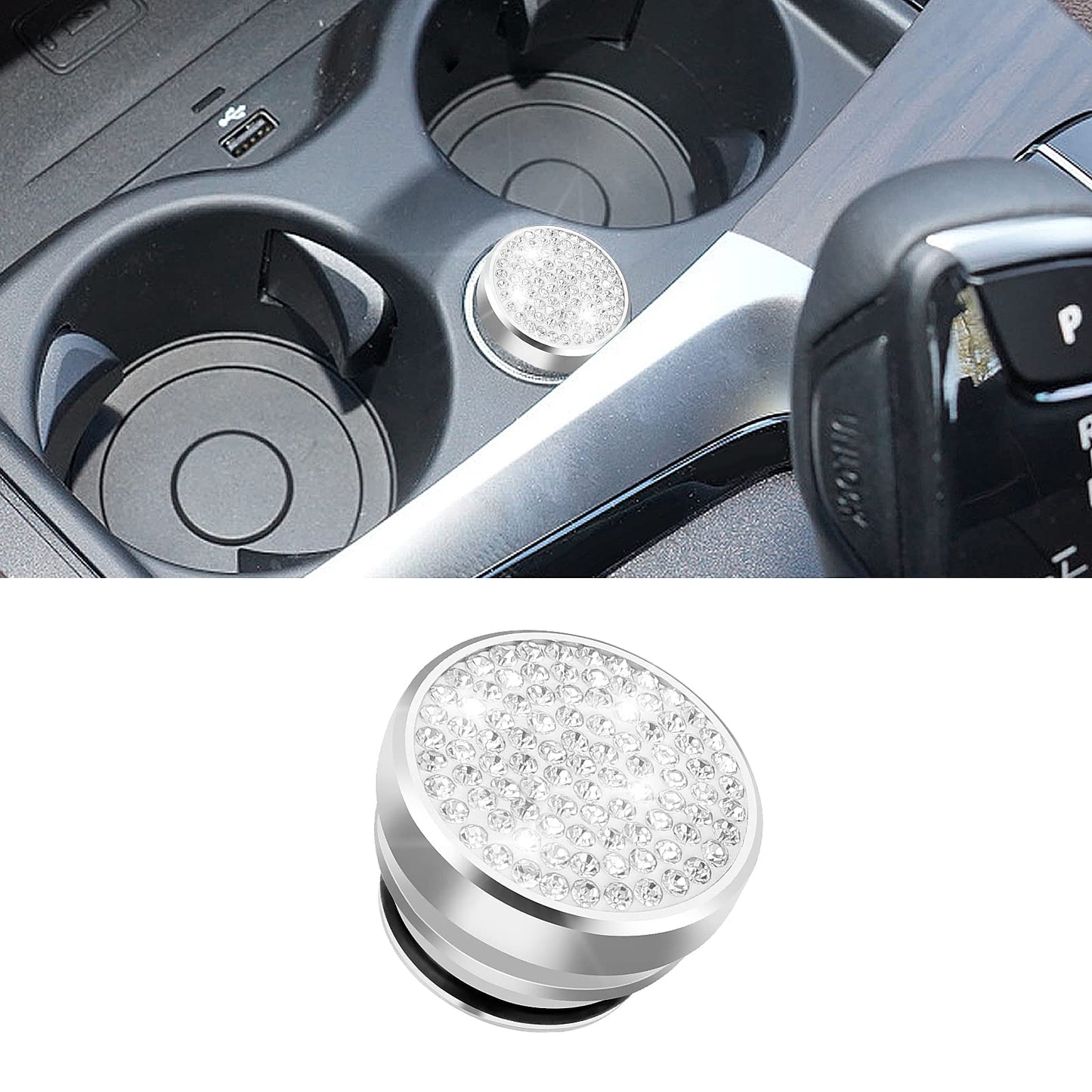 Cobee Bling Car Cigarette Lighter Plug Cover, Crystal Car Dustproof Lighter Cover Automotive Cigarette Lighter Plug Button Cover Car Interior Decoration for Most Vehicles (Silver)