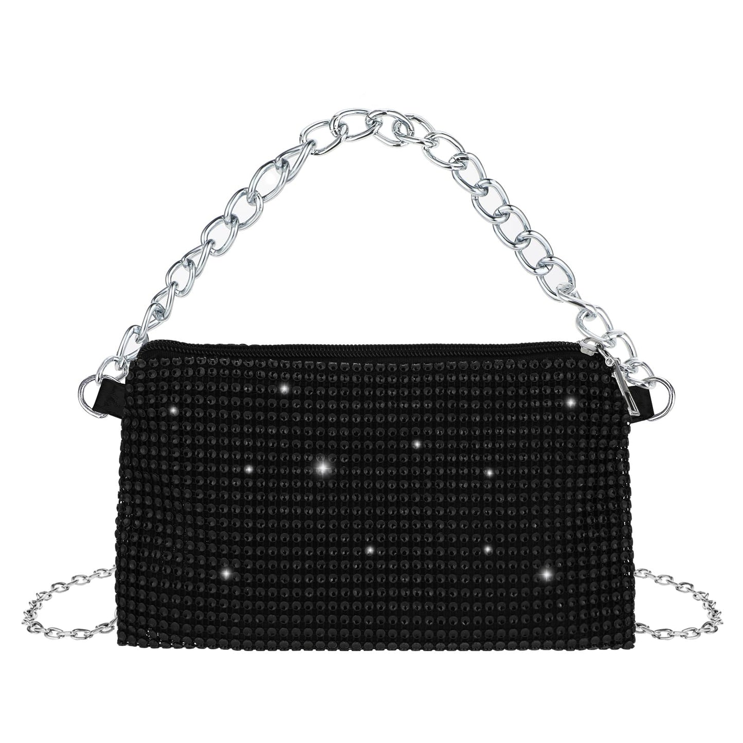 simarro Bling Evening Clutch Bag for Women, Glitter Messenger Bag with Detachable Chain Lady Girl Party Handbag Rhinestone Purse for Prom Wedding Party Banquet Holiday(Black)