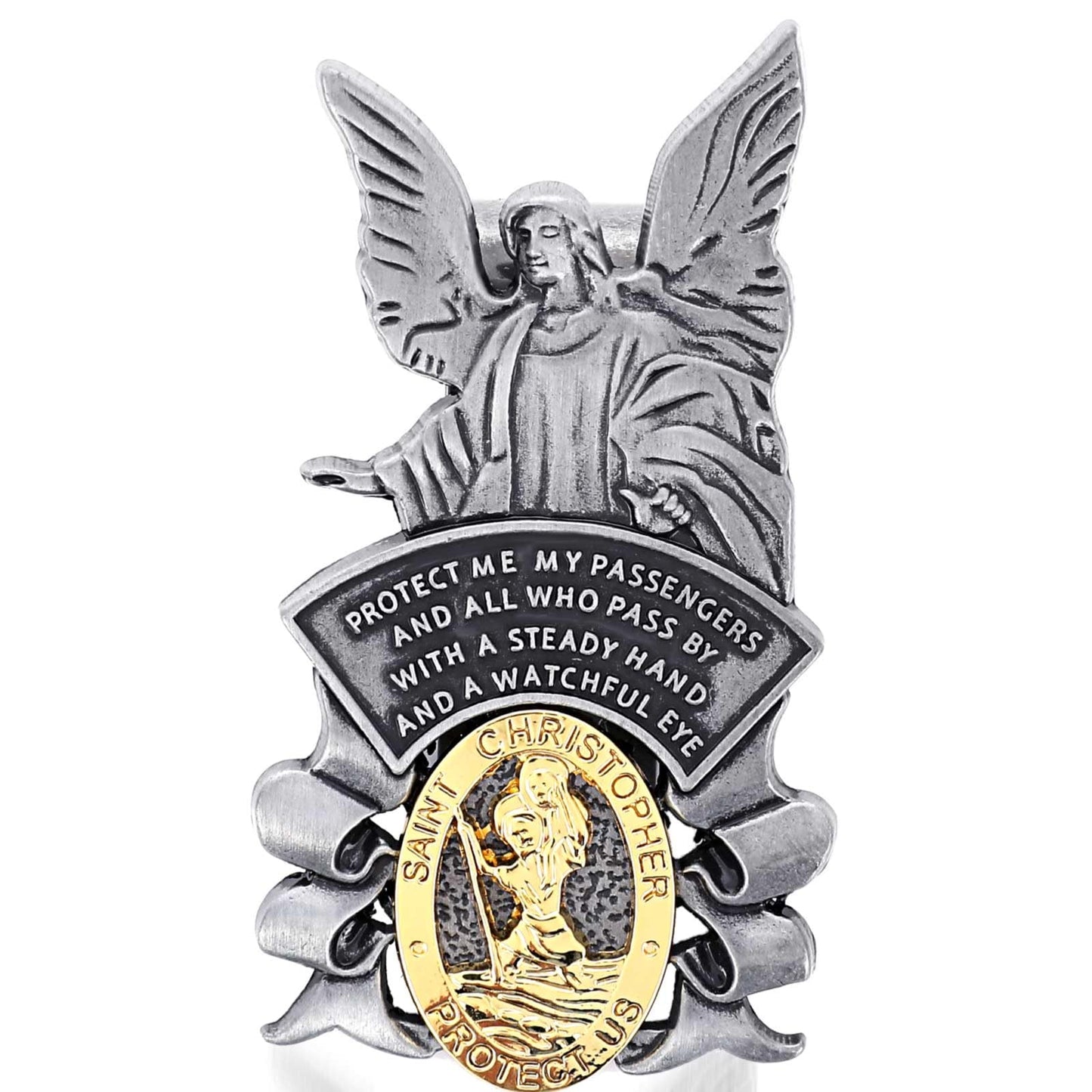 Amabro Saint Christopher Car Visor Clip, Metal St Christopher Medal Bless Driving Safety Guardian Angel Automotive Visor Accessories Gifts for Family, Friends, New Old Drivers(1)