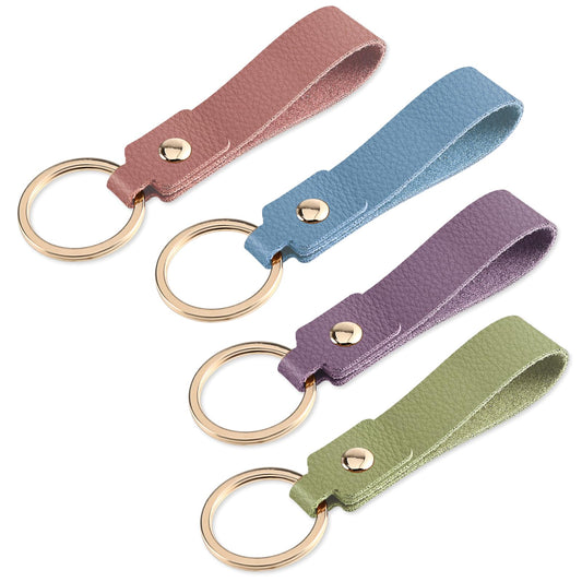 Bewudy 4Pcs Cute Keychains For Women, PU Leather Keychain Keyring Charms for Girls, Lychee Texture Keyring For Women Girls Gifts Backpacks Purse Bag Accessories