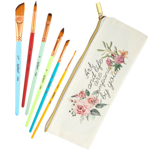 Jeffdad 6 Pcs Travel Watercolor Brushes with Canvas Bag, Watercolor Paint Brushes for Beginners & Pros, Portable Water Color Detail Brush For Travel Use