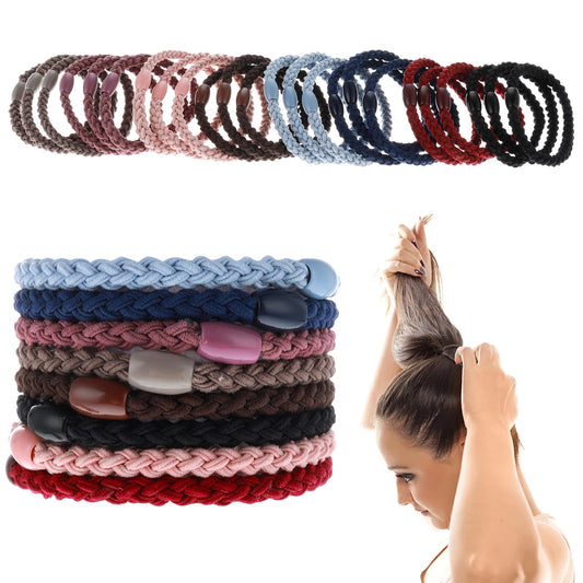 Amaxiu Braided Hair Ties, 24pcs Multicolor Elastic Hair Bobbles No Pull or Damage Cotton Hair Bands Ponytail Holder Fashion Braided Hair Accessories for Women Girls Thick and Curly Hair