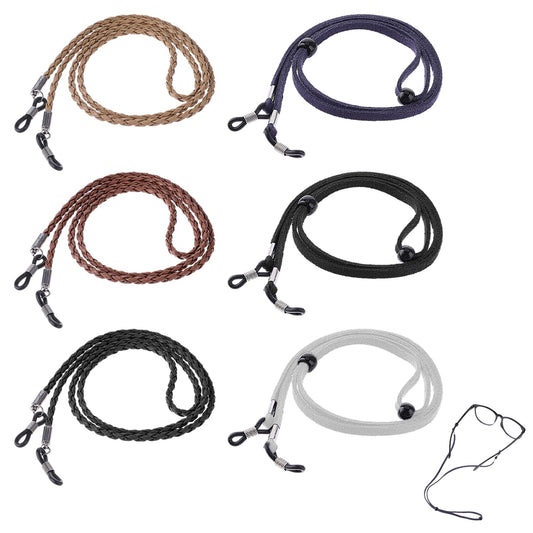 AOZUO 6 Pcs Eyeglasses Strap for Men Women, Eye glasses Chain Holders Around Neck Eyewear Retainer Accessory PU Glasses Ropes Suede Glasses Rope for Glasses Sunglasses Lanyard Mask, Light Brown + Dark