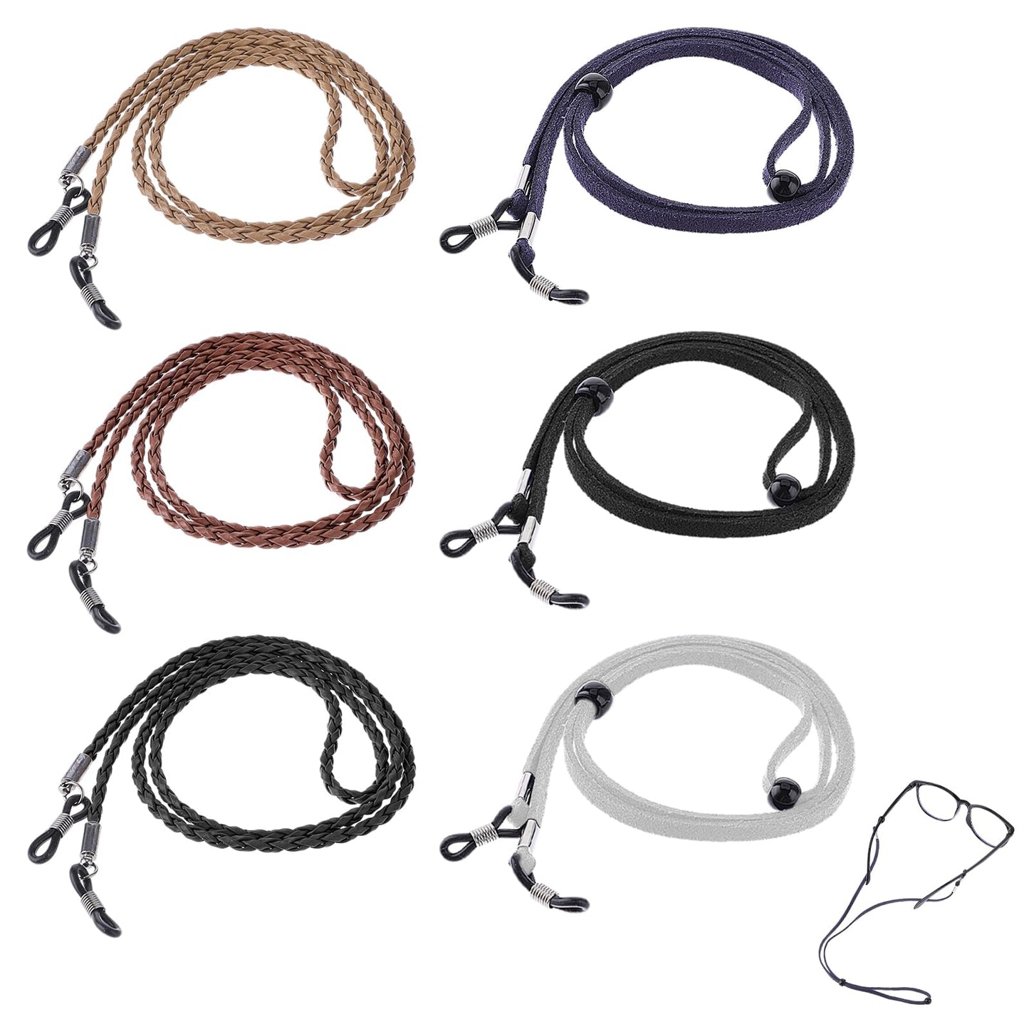 AOZUO 6 Pcs Eyeglasses Strap for Men Women, Eye glasses Chain Holders Around Neck Eyewear Retainer Accessory PU Glasses Ropes Suede Glasses Rope for Glasses Sunglasses Lanyard Mask, Light Brown + Dark
